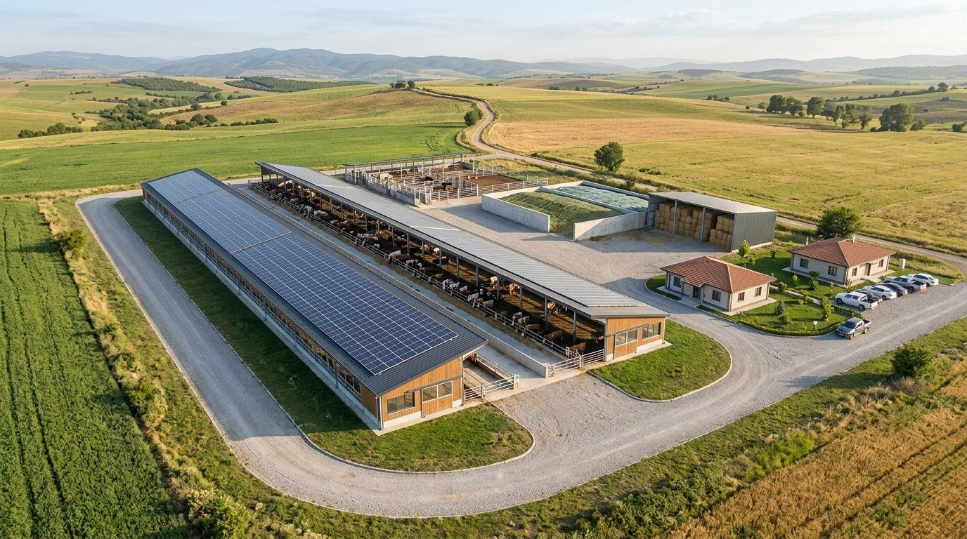 Modern enclosed-barn farm, 500 head: concept project